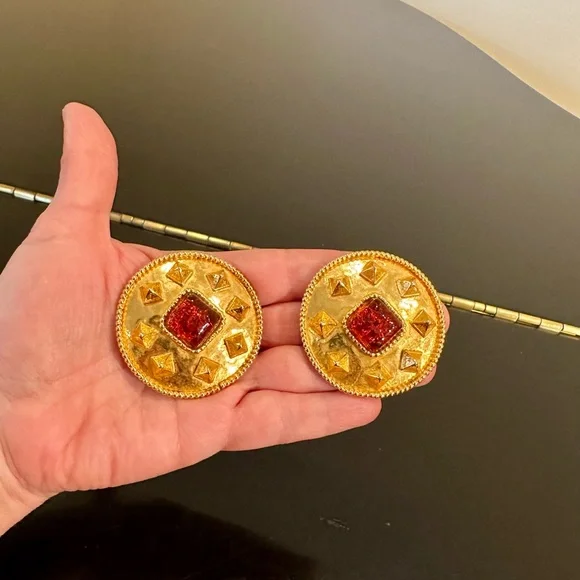 DOMINIQUE AURIENTIS PARIS 80’S VINTAGE RETRO RUNWAY RARE GLAM GRIPOIX EARRINGS - Picture 8 of 17